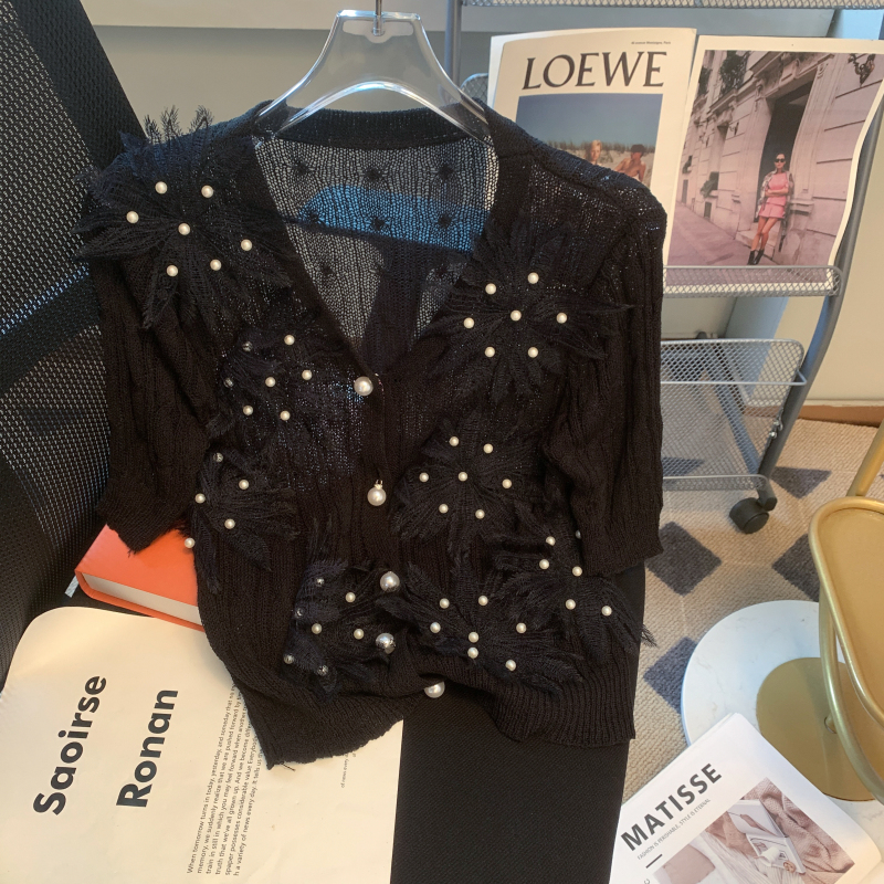 Beading cardigan stereoscopic sweater for women