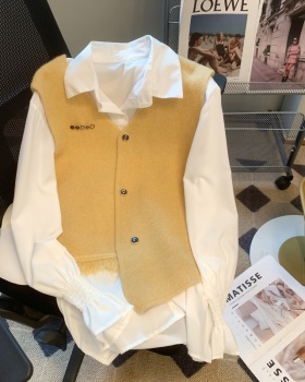 Buckle irregular vest spring shirt 2pcs set for women