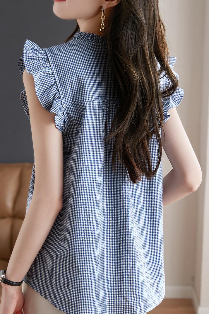 Sleeveless plaid tops summer shirt for women