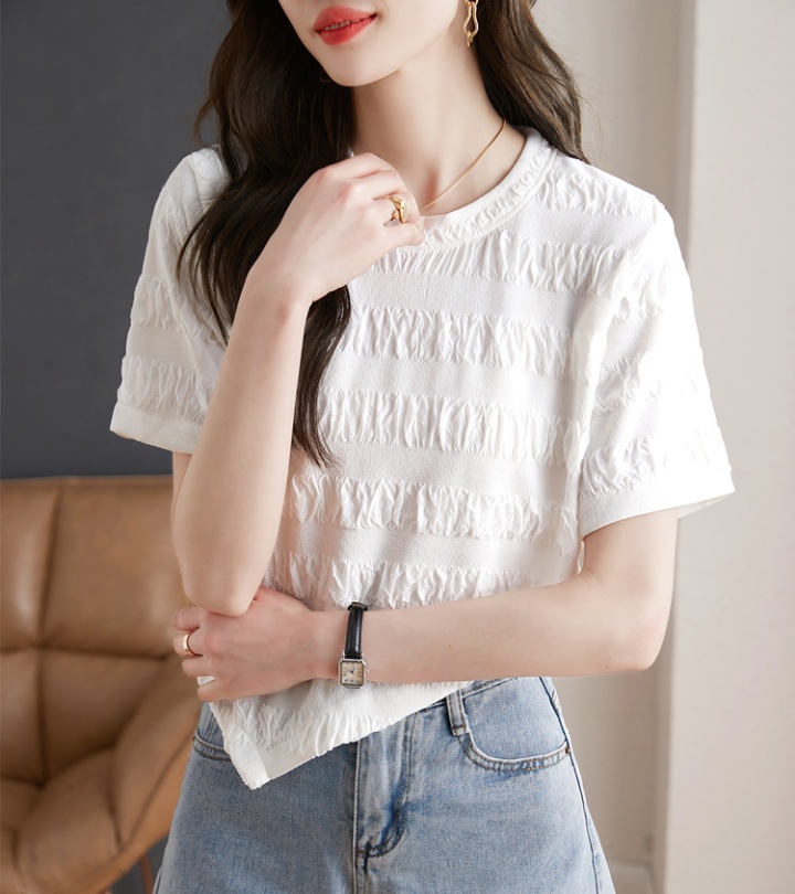 Fold summer tops irregular short sleeve T-shirt for women