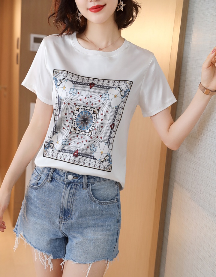 Satin summer splice T-shirt short sleeve refinement tops