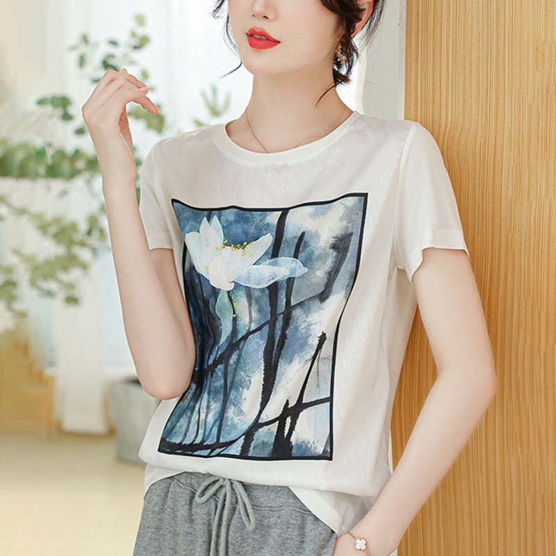 Refinement exquisite tops splice T-shirt for women