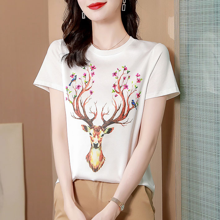 Short sleeve splice tops refinement summer T-shirt for women