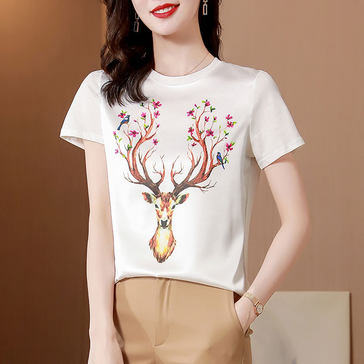 Short sleeve splice tops refinement summer T-shirt for women