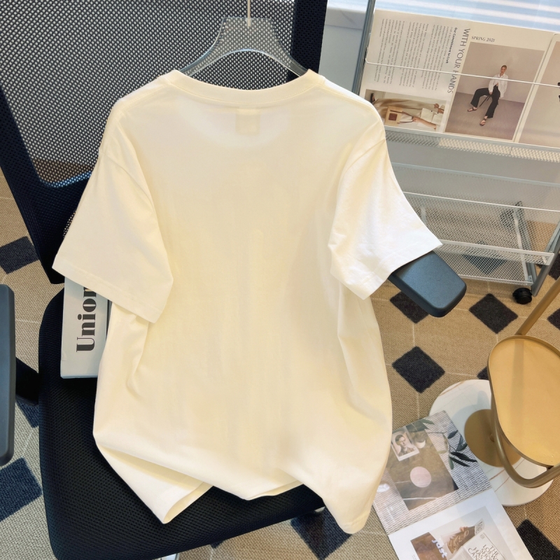 Short sleeve printing tops quality screw thread collar T-shirt