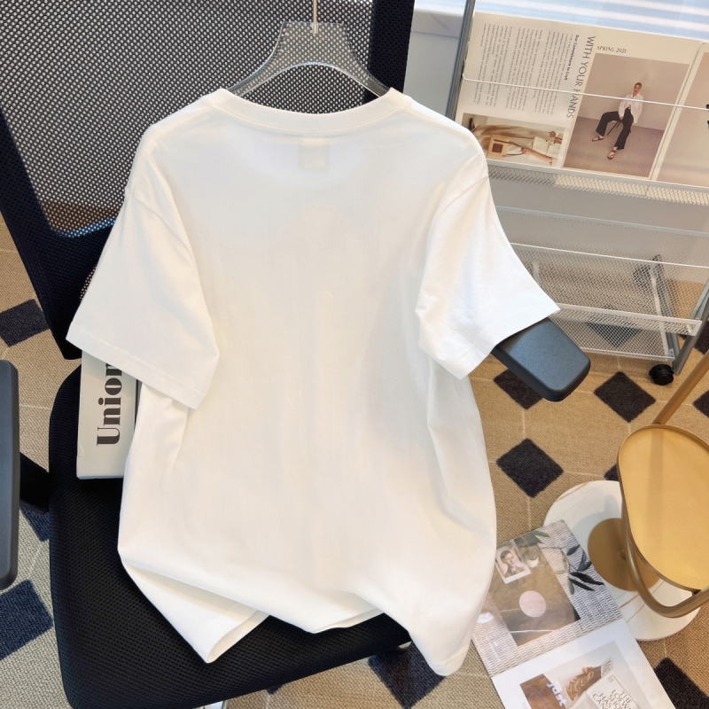 Screw thread collar T-shirt tops for women