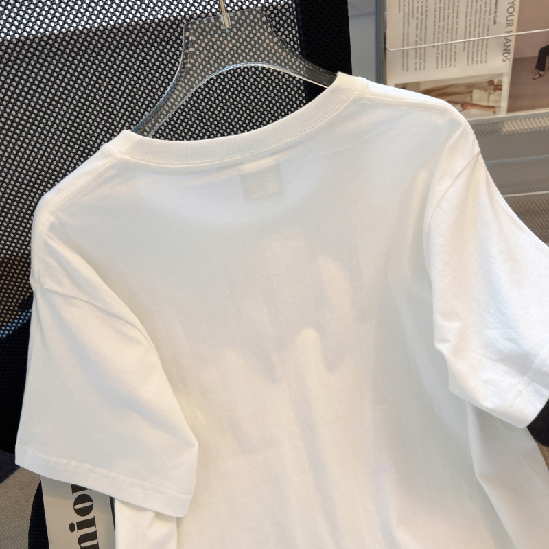 Screw thread collar T-shirt tops for women