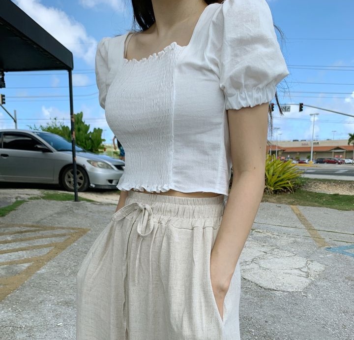 Summer slim simple tops square collar all-match shirt
