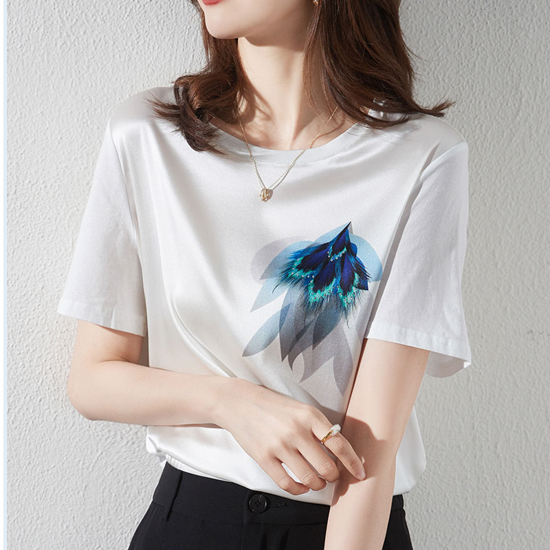 Splice refinement T-shirt exquisite satin tops for women