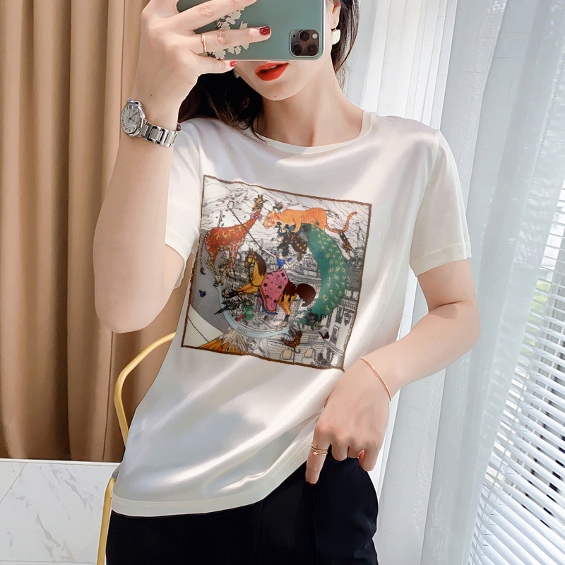 Satin T-shirt exquisite small shirt for women