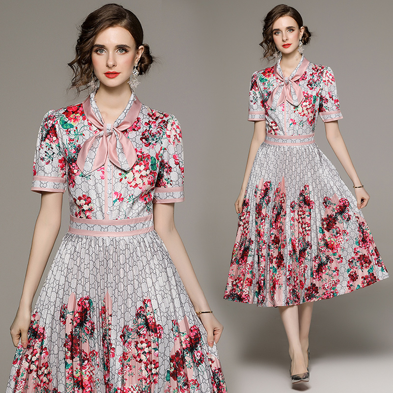 Fashion short sleeve printing slim all-match dress