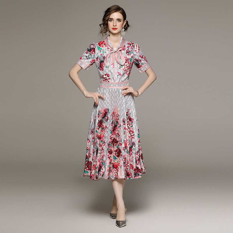 Fashion short sleeve printing slim all-match dress