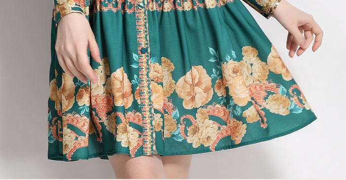 Fashion printing lantern sleeve high waist dress