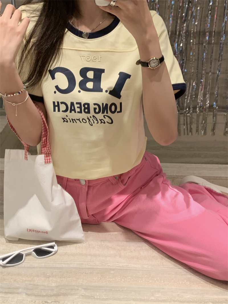 Short slim mixed colors short sleeve letters printing T-shirt