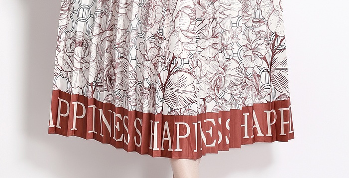 Lapel big skirt dress pleated printing shirt a set
