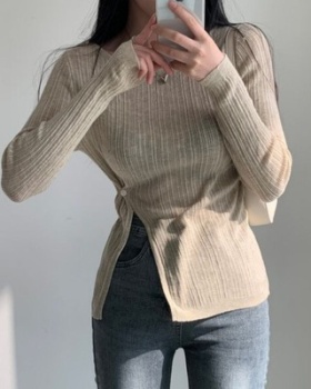 Temperament split tops khaki sweater for women