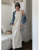 Sleeveless stripe long vest slim all-match dress