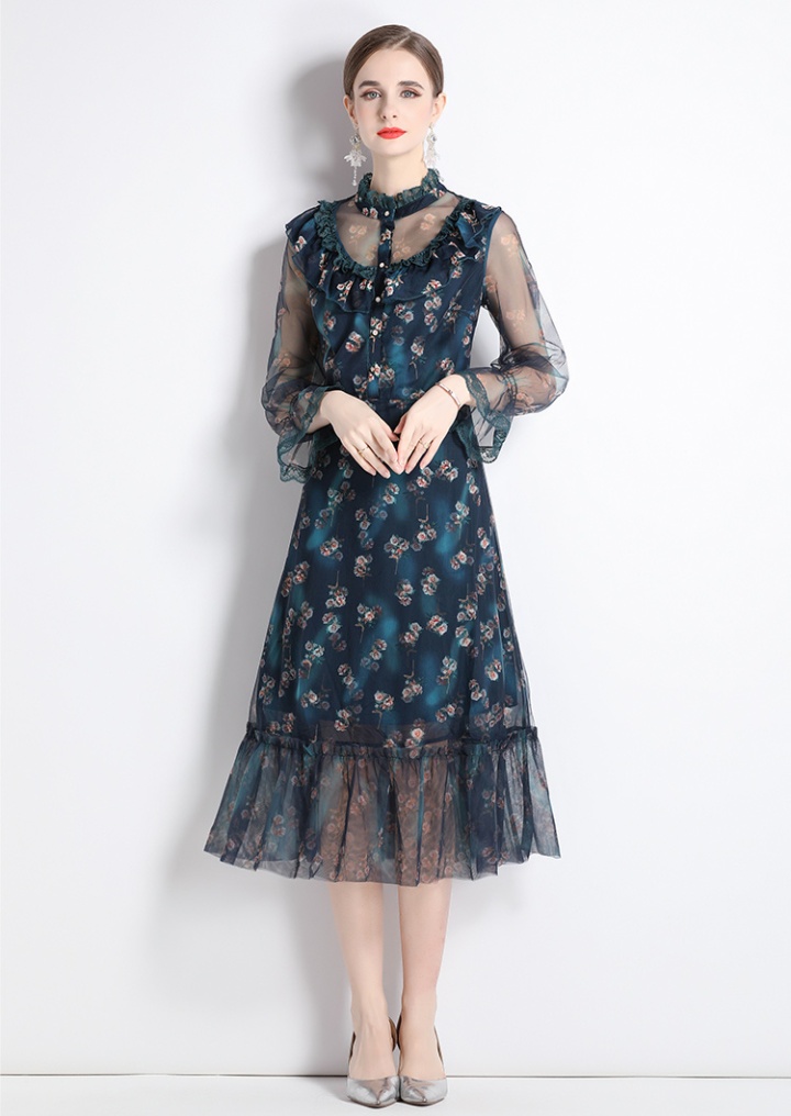 Printing slim floral spring and summer court style dress