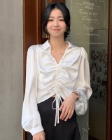 Korean style drawstring spring tops satin all-match shirt