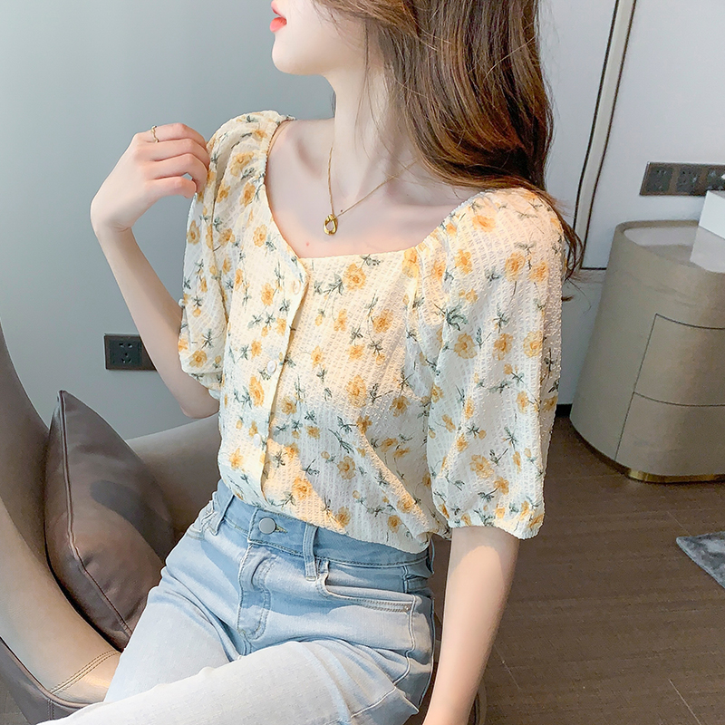 Short sleeve all-match shirt printing tops for women