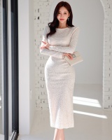 Slim long Korean style lace spring dress for women