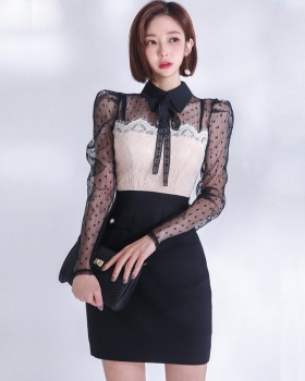 Shirt collar lace spring and summer Korean style dress