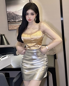 Unique spicegirl temperament tops silver gauze skirt