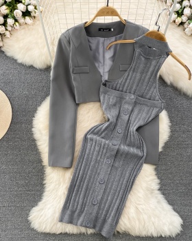 Short business suit high waist coat 2pcs set