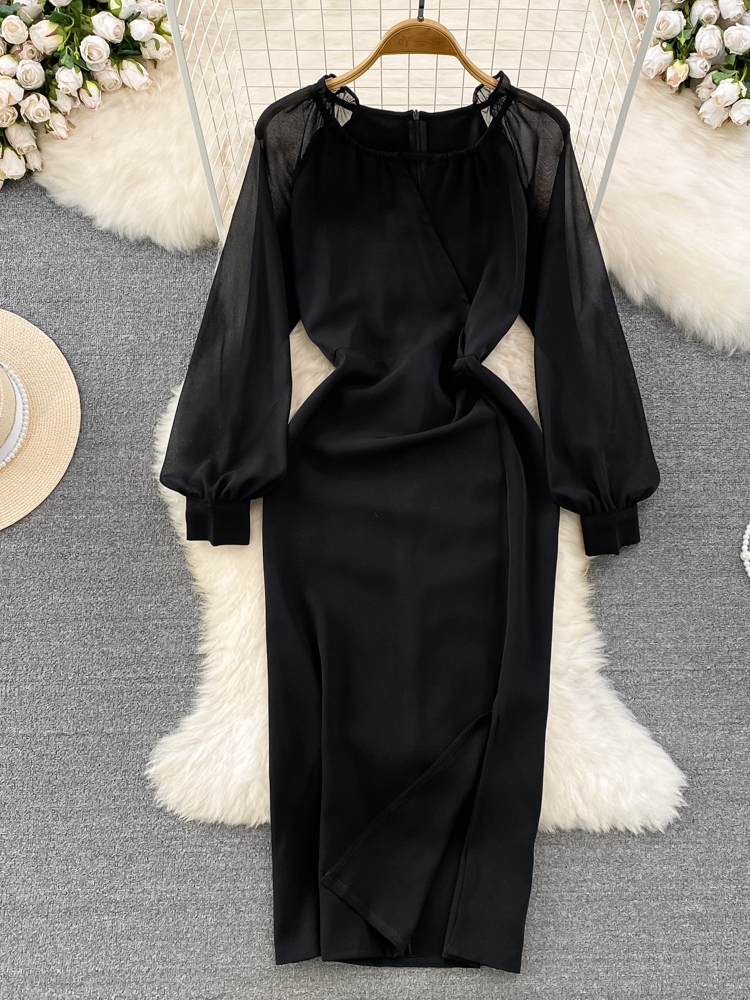 Slim temperament long dress ladies black dress