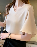 Lotus sleeve short sleeve tops V-neck shirt for women