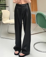 Wide leg black leather pants slim casual pants