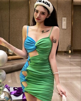 Hollow double color sexy dress fashion sling T-back