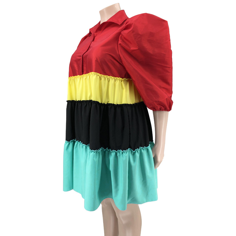 Mixed colors big skirt splice dress for women