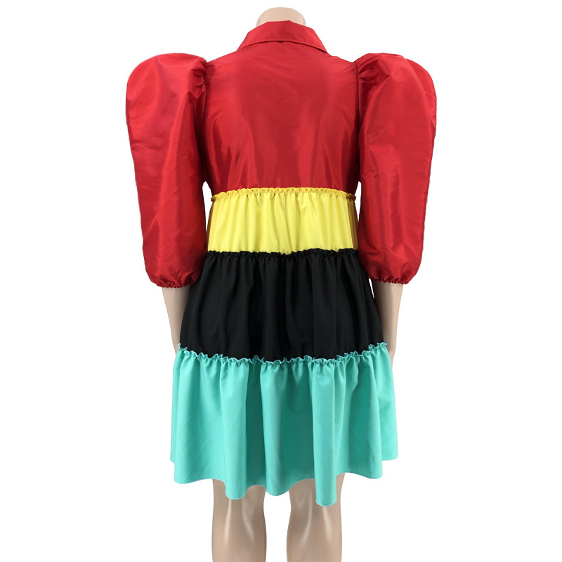 Mixed colors big skirt splice dress for women