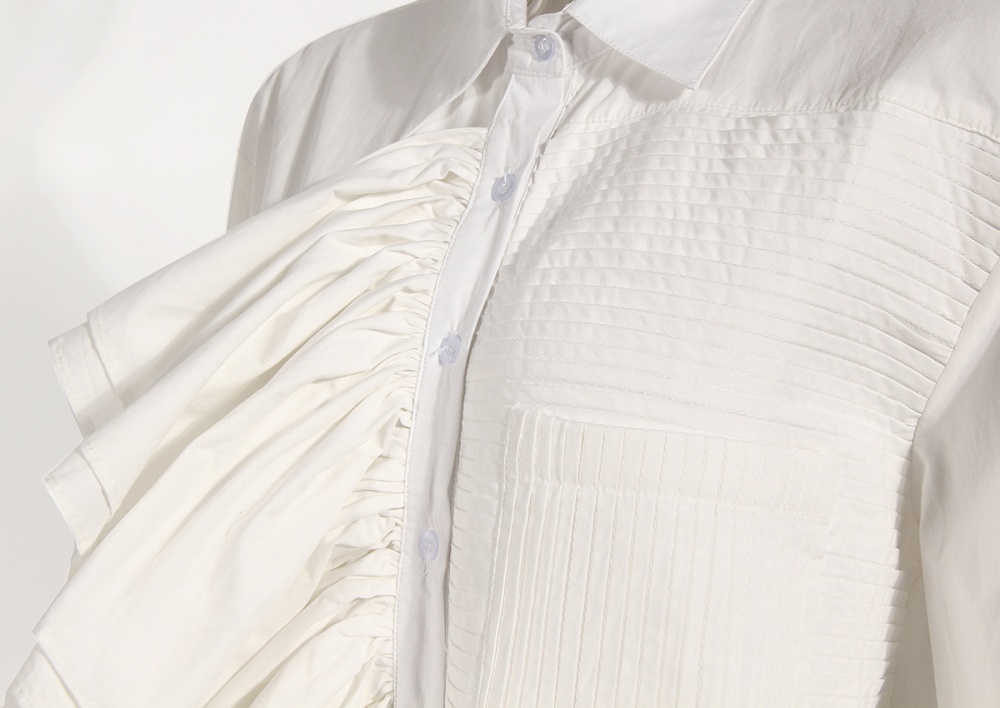 Lotus leaf pleated slim white shirt for women