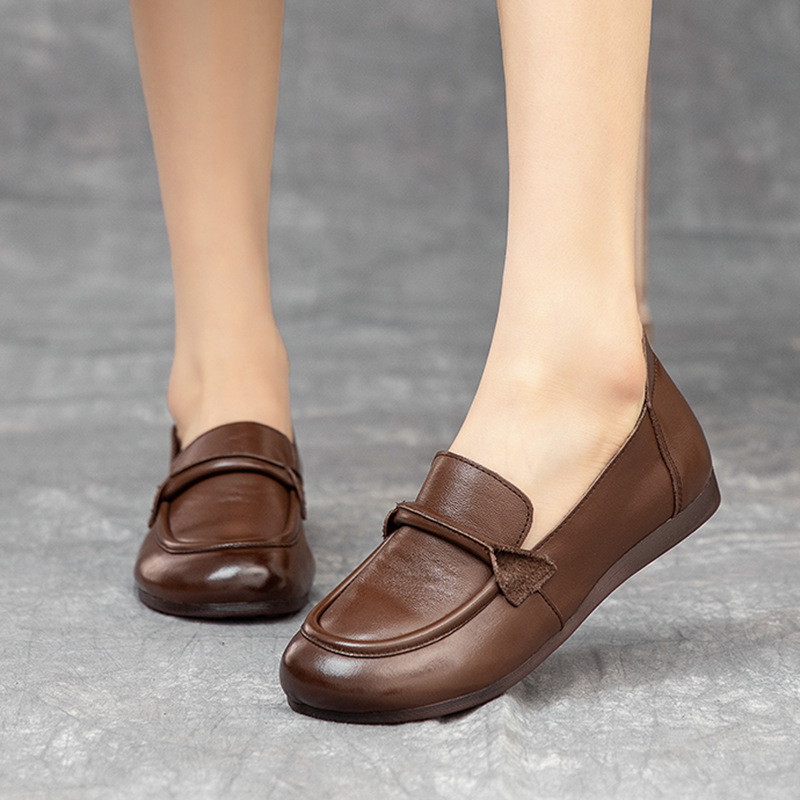 Flat retro leather shoes spring shoes for women