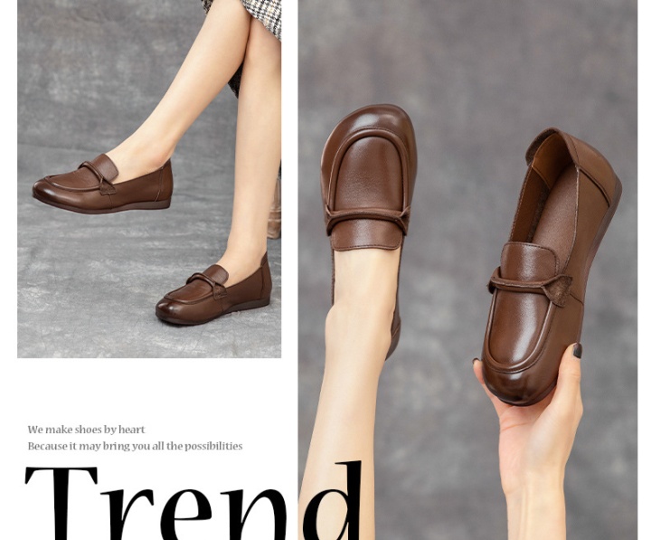 Flat retro leather shoes spring shoes for women