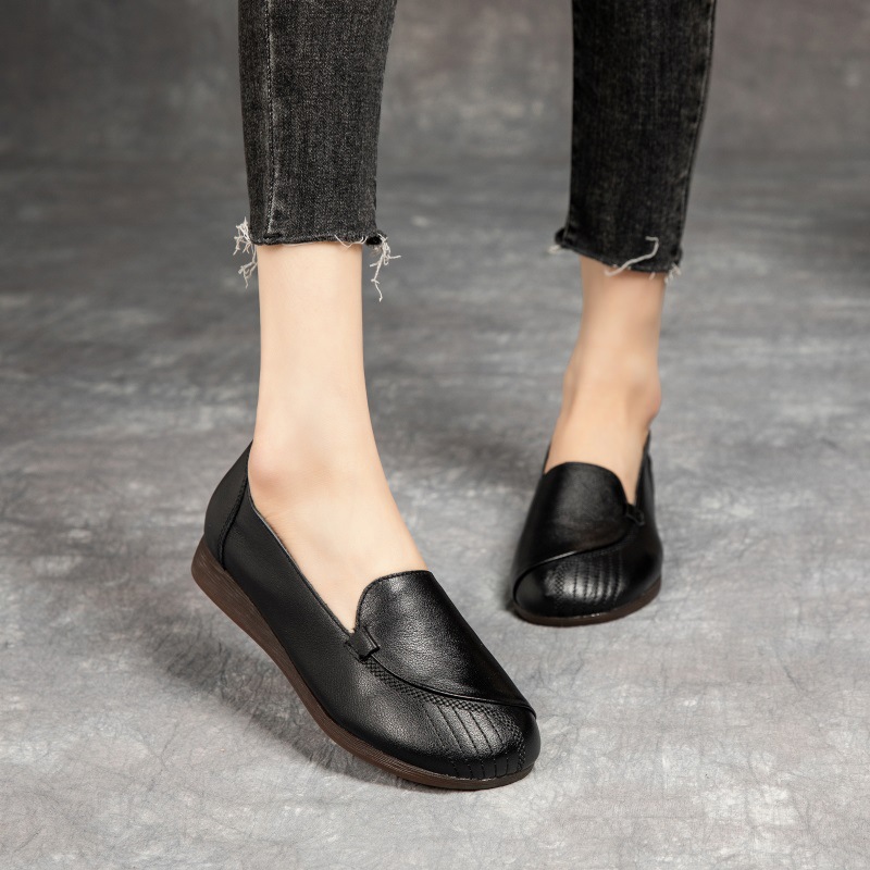 Low flat cozy spring retro Casual cowhide shoes