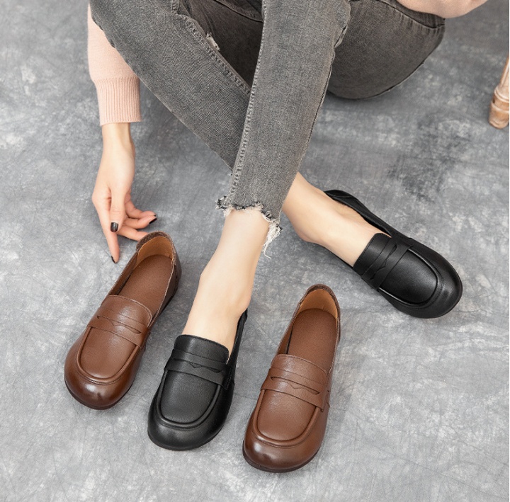 Cozy first layer cowhide retro lazy shoes Casual flat shoes