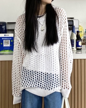 Loose thin long sleeve tops hollow unique sun shirt for women