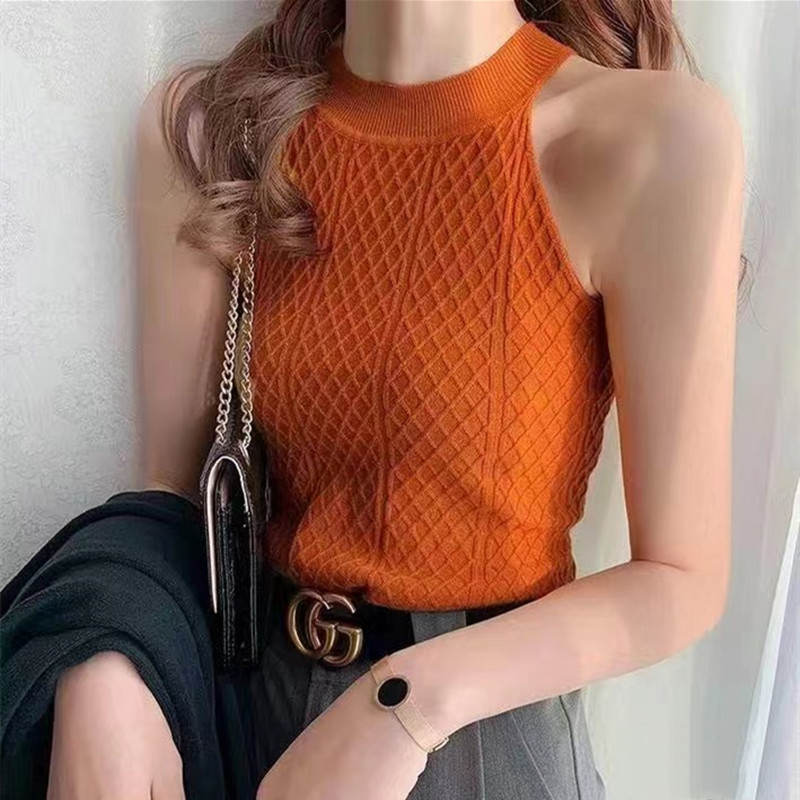 Slim knitted Korean style halter vest for women