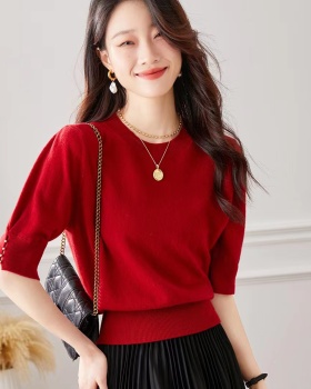Short sleeve thin tops puff sleeve fashion sweater for women
