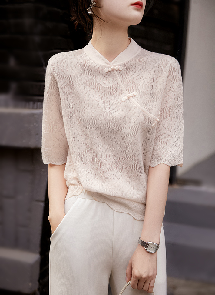 Spring and summer short sleeve stereoscopic hollow tops