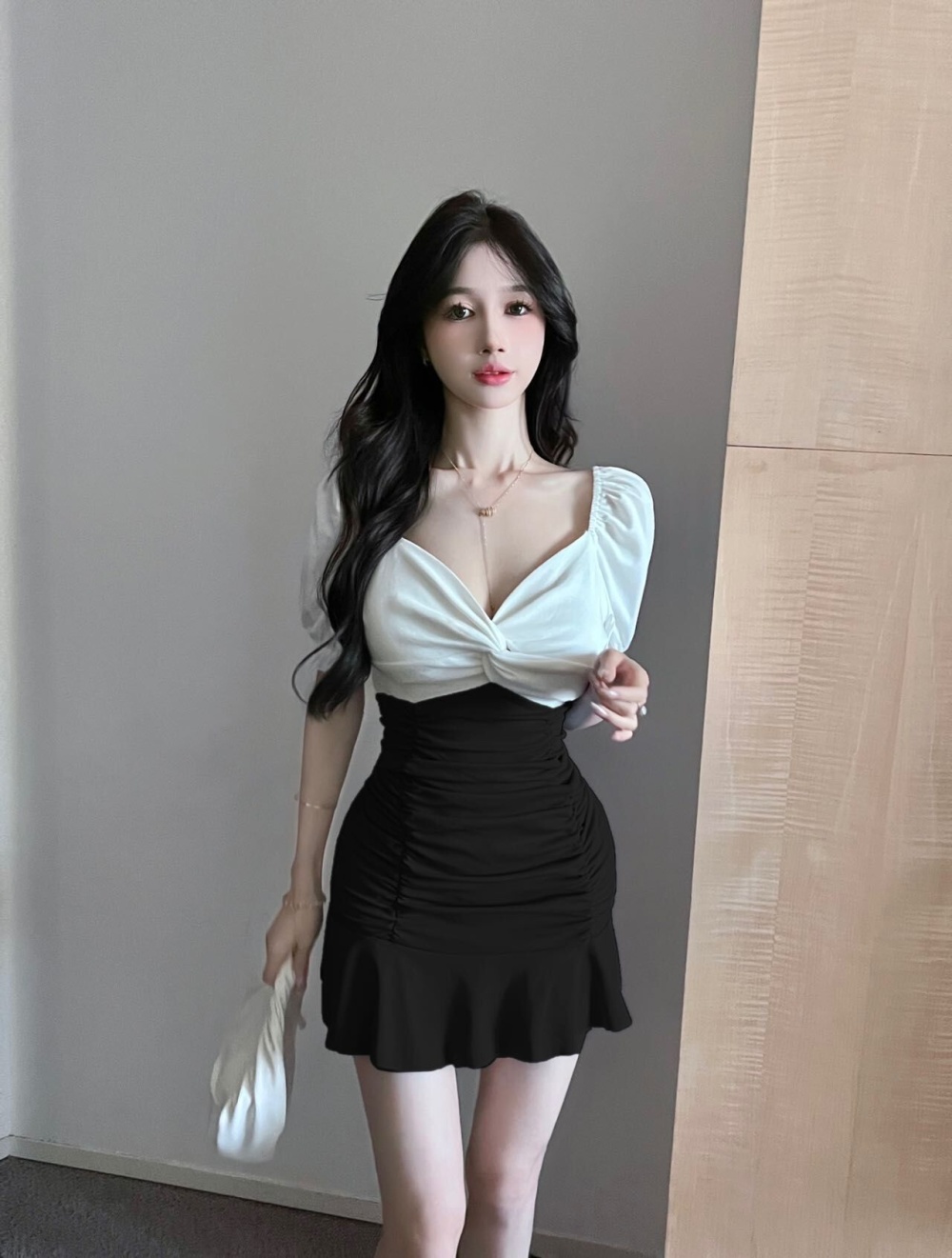 Tight mixed colors sexy sling package hip dress