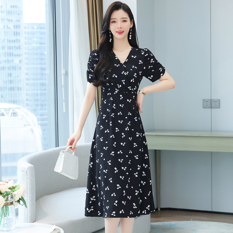 Short sleeve chouzhe floral France style dress for women