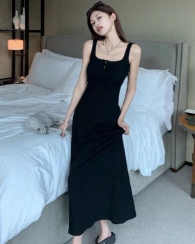 Sling temperament dress black knitted sleeveless dress
