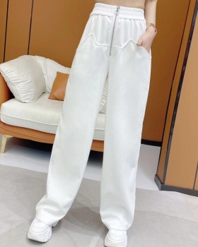 Zip straight pants white pants splice fashion sweatpants