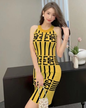 Package hip mixed colors elasticity stripe dress