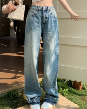 Retro high waist wide leg pants slim jeans