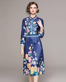 Spring all-match fashion printing slim dress 2pcs set